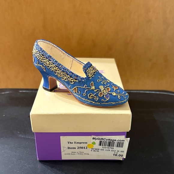 Just The Right Shoe Blue and Gold Embroidered Heels - Picture 2 of 5